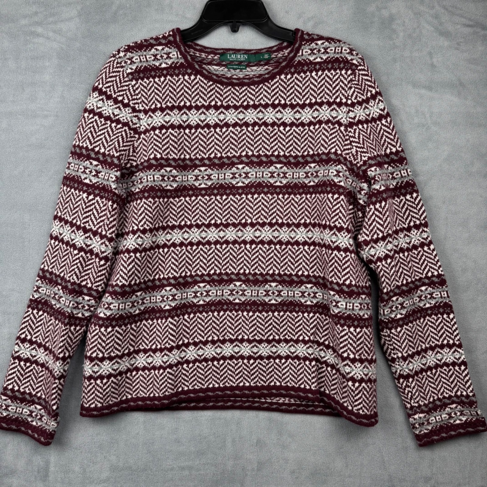 Lauren Ralph Lauren Women's Burgundy Fair Isle Cashmere Blend Sweater Size L